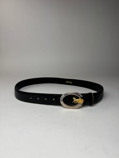 Vintage Celine Paris Carriage Logo Leather belt black
