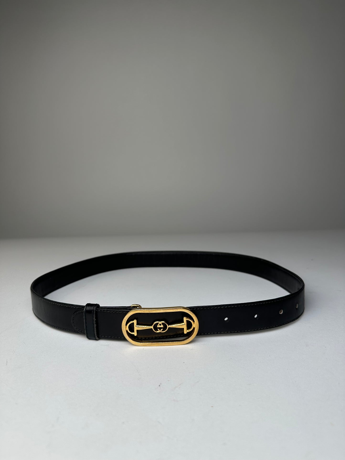 Vintage Gucci Leather Belt Black Gold Buckle