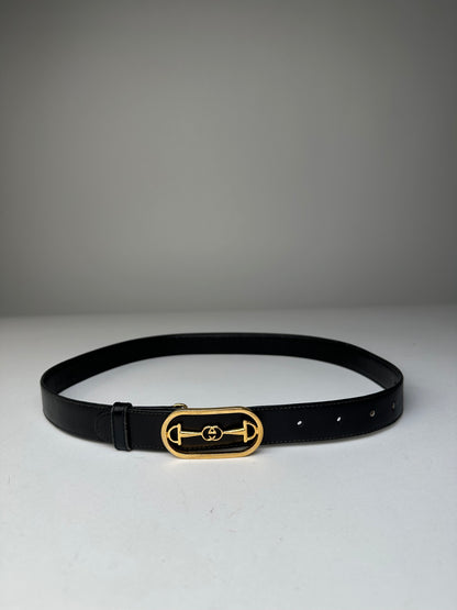 Vintage Gucci Leather Belt Black Gold Buckle