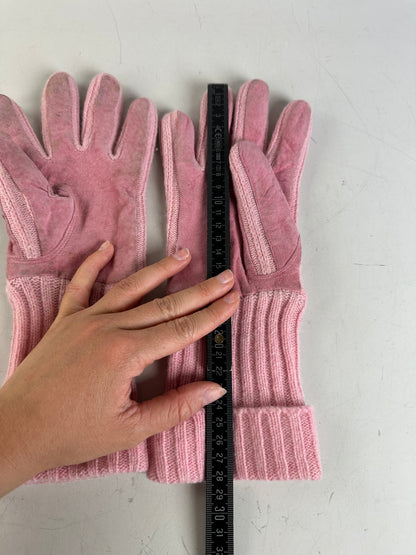 Vintage Chloe Suede Knit Cuff Gloves Pink
