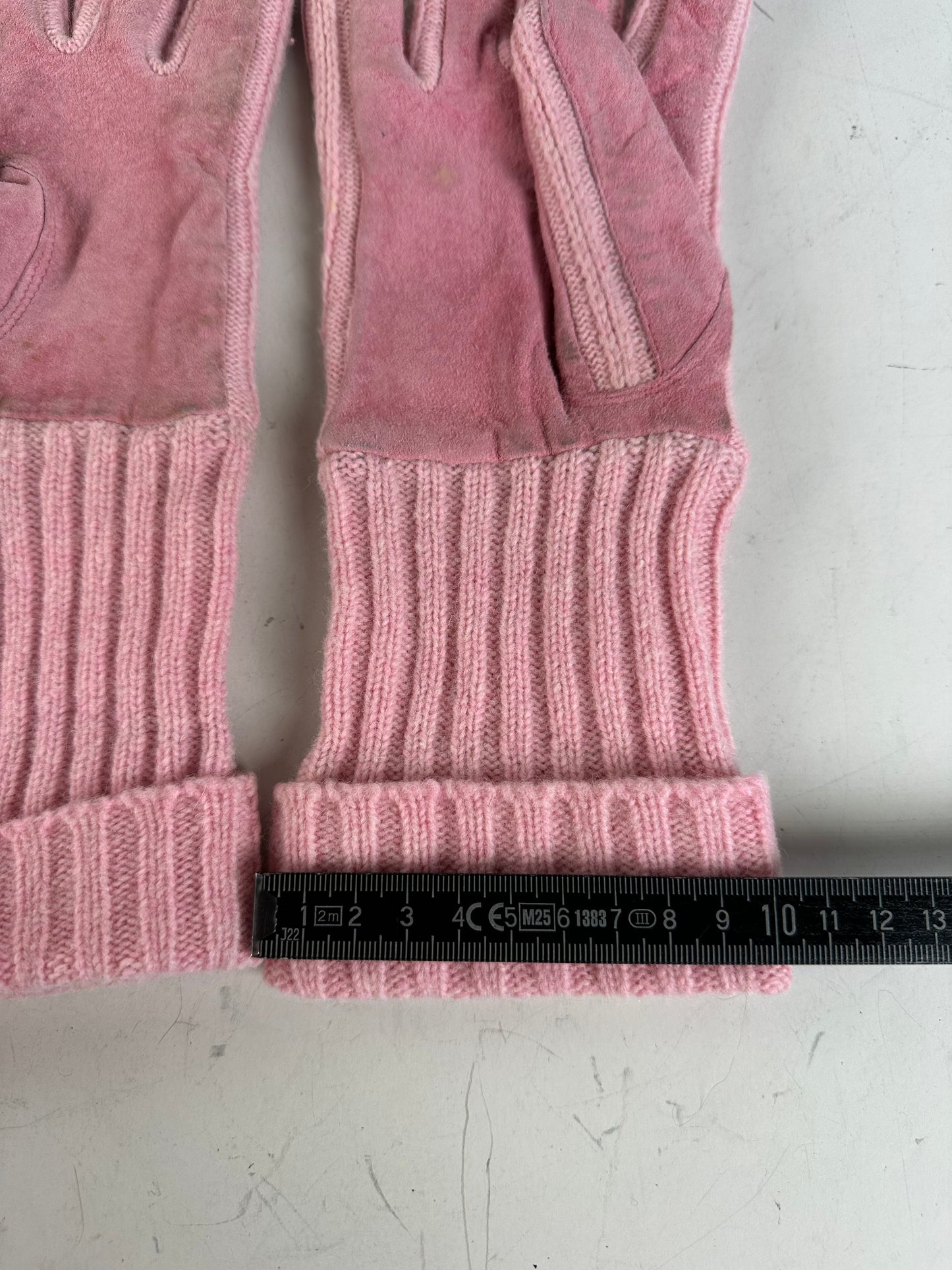 Vintage Chloe Suede Knit Cuff Gloves Pink