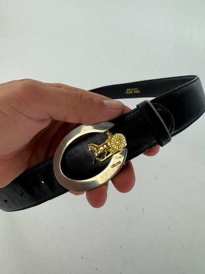 Vintage Celine Paris Carriage Logo Leather belt black
