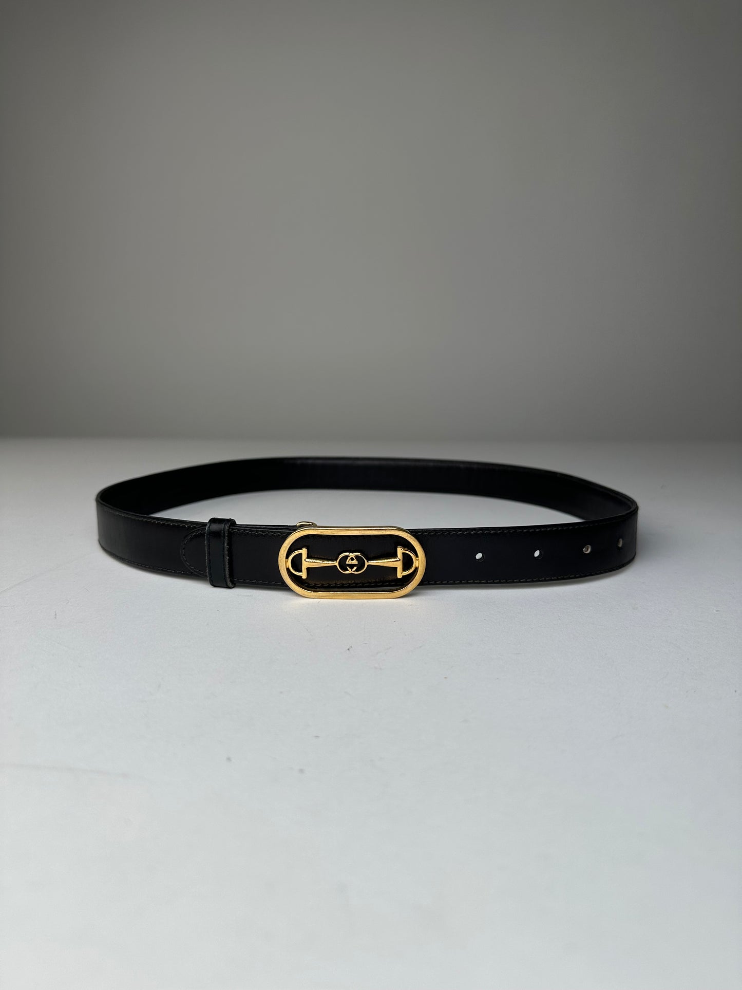 Vintage Gucci Leather Belt Black Gold Buckle