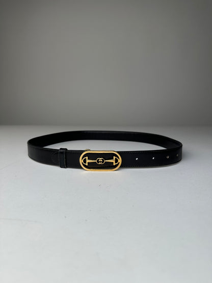 Vintage Gucci Leather Belt Black Gold Buckle