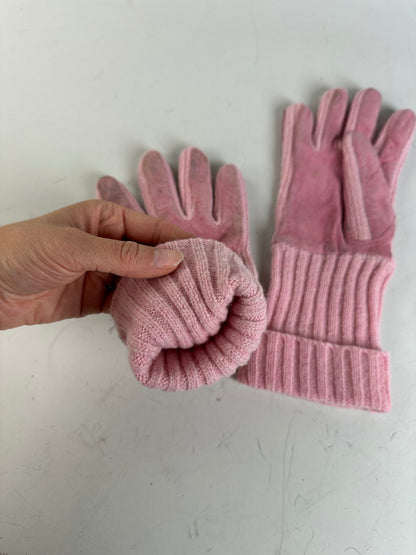 Vintage Chloe Suede Knit Cuff Gloves Pink