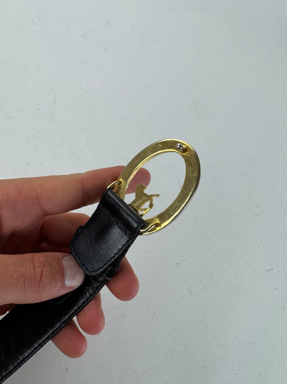Vintage Celine Paris Carriage Logo Leather belt black