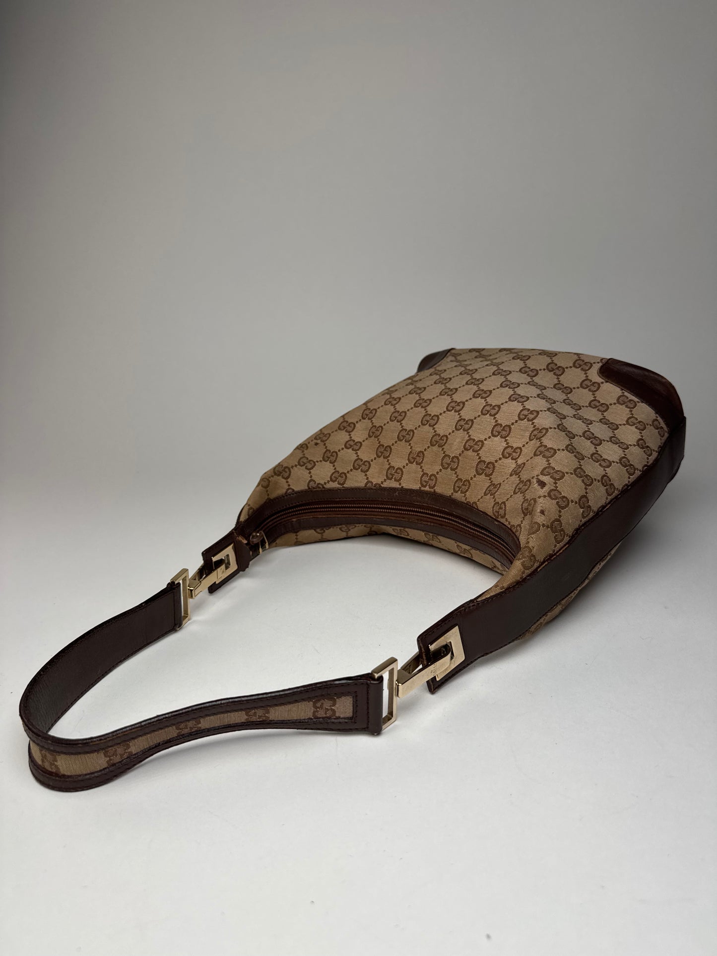 Vintage Gucci Monogram Leather Canvas Bag brown