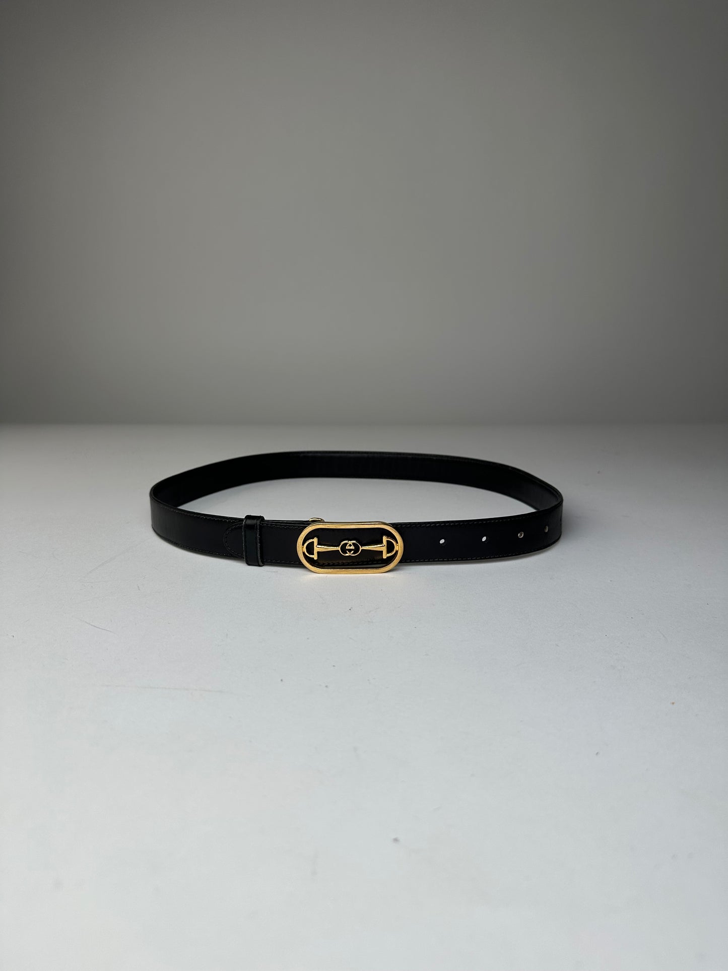 Vintage Gucci Leather Belt Black Gold Buckle