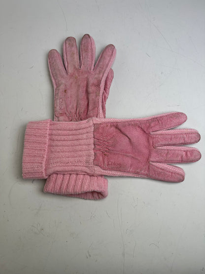 Vintage Chloe Suede Knit Cuff Gloves Pink