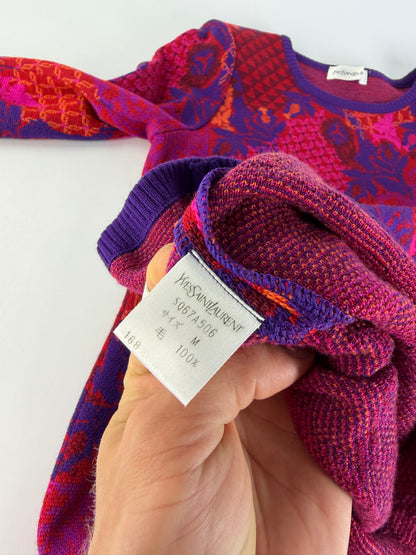 Vintage Yves Saint Laurent Wool Knit Dress Fuchsia Orange M