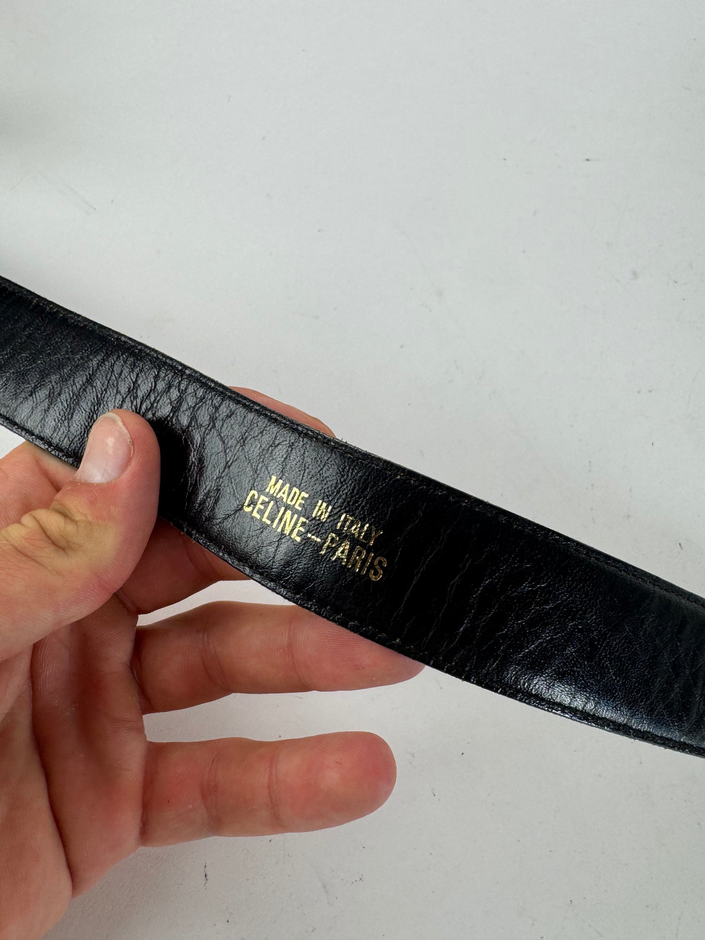 Vintage Celine Paris Carriage Logo Leather belt black