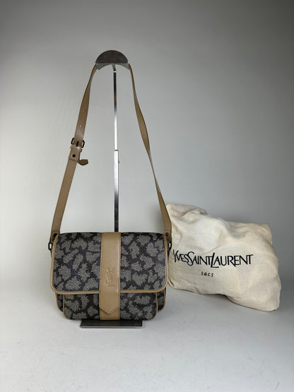 Vintage Yves Saint Laurent Canvas Shoulder Bag Black Beige