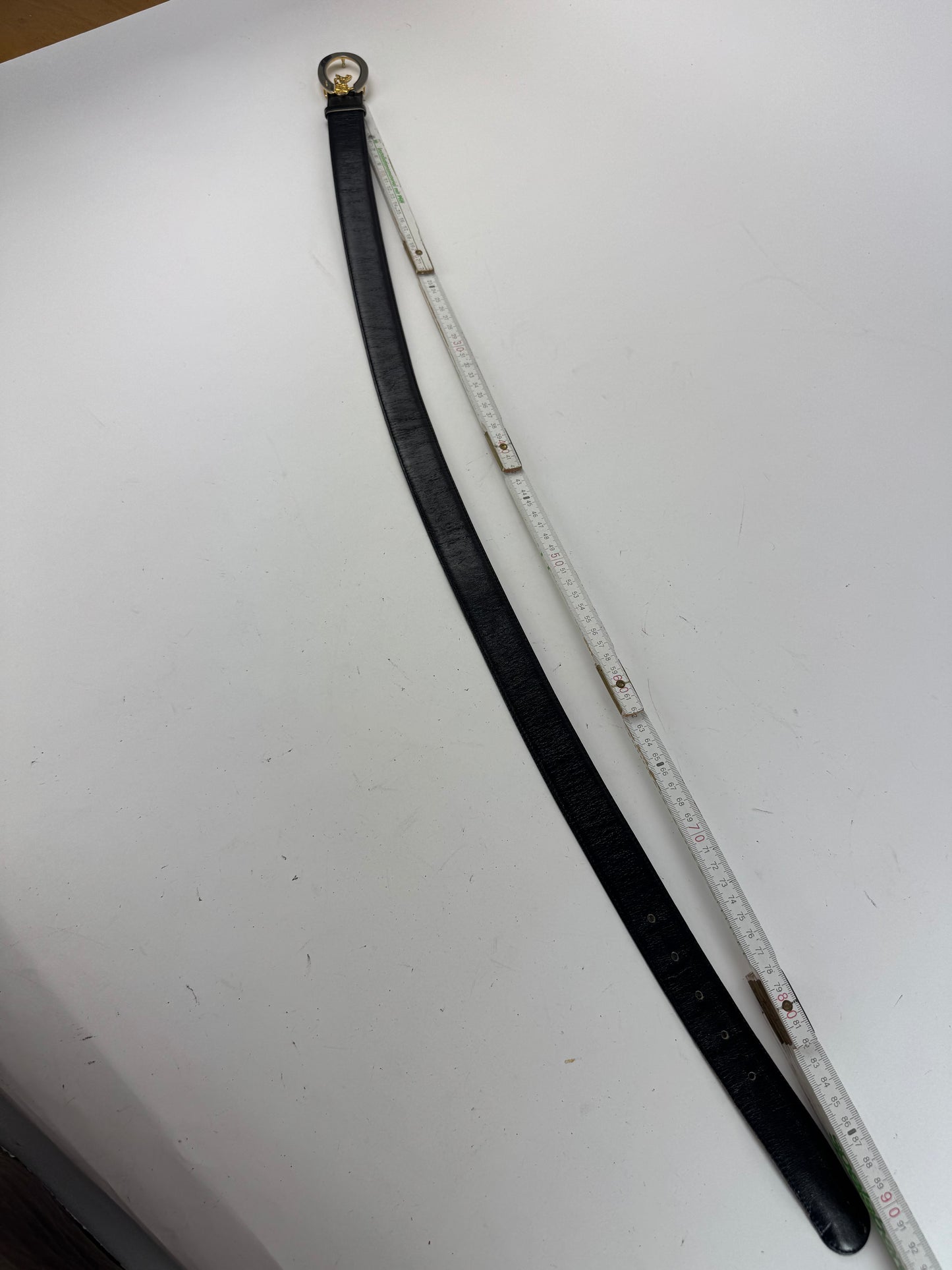 Vintage Celine Paris Carriage Logo Leather belt black