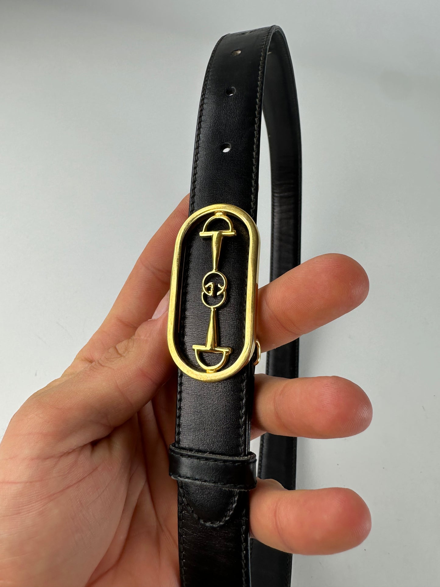 Vintage Gucci Leather Belt Black Gold Buckle