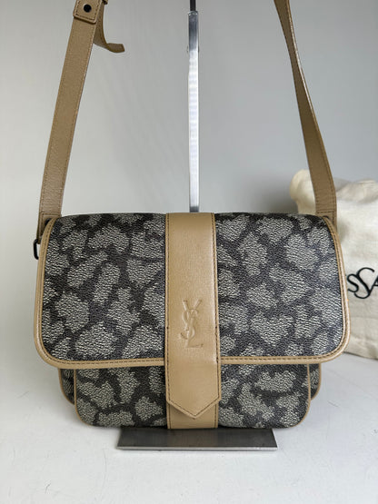 Vintage Yves Saint Laurent Canvas Shoulder Bag Black Beige