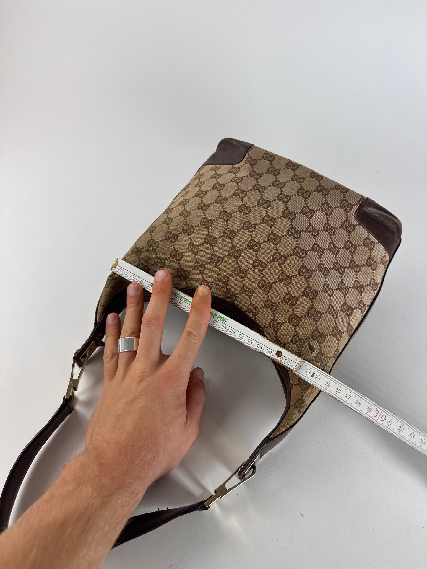 Vintage Gucci Monogram Leather Canvas Bag brown