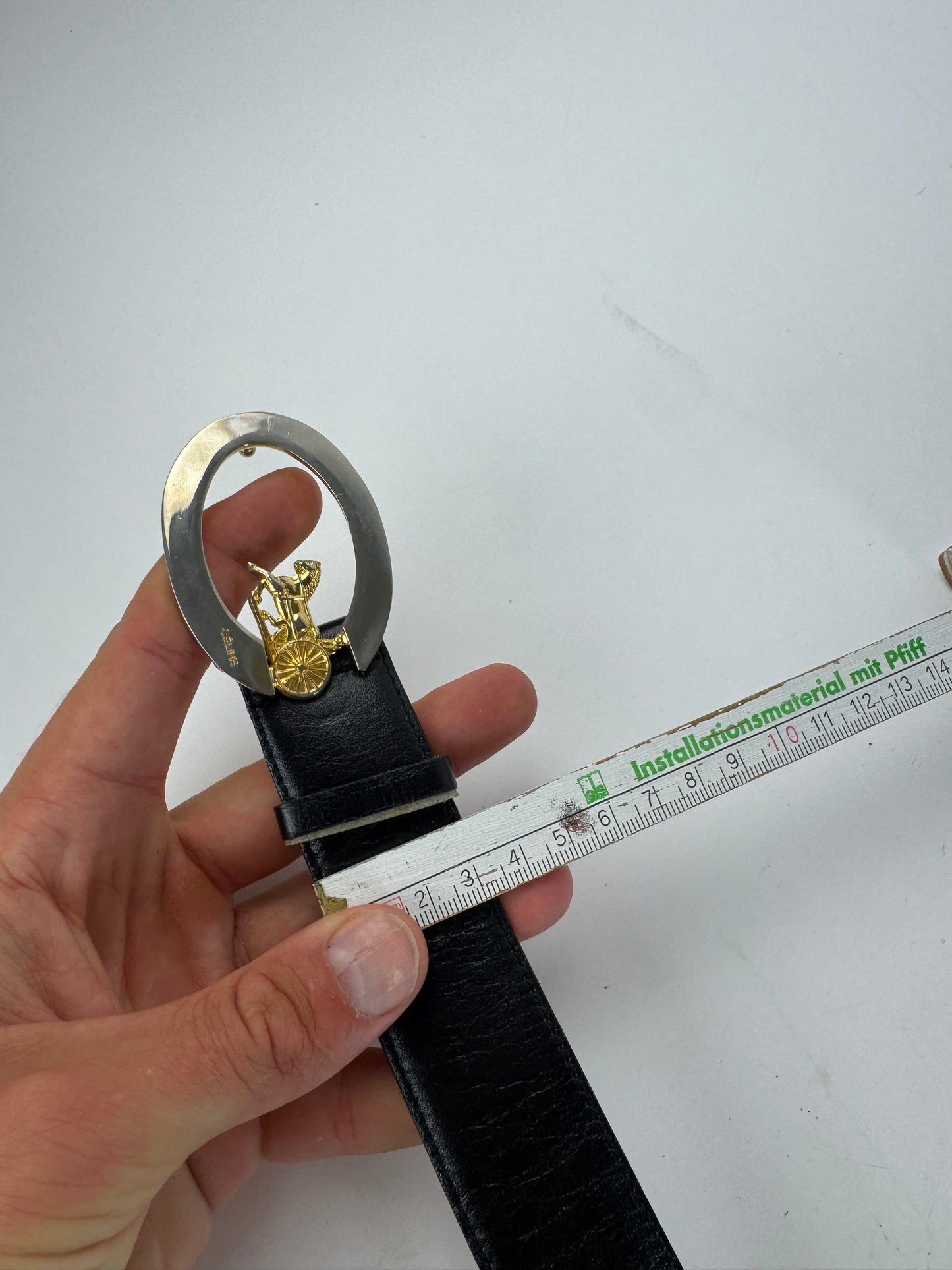 Vintage Celine Paris Carriage Logo Leather belt black