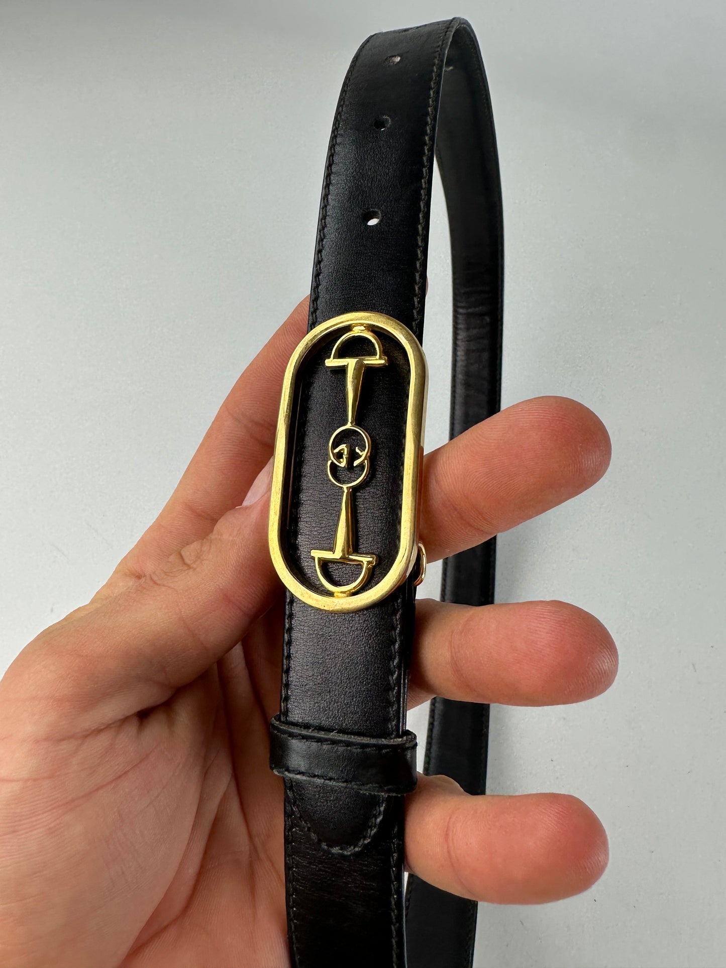 Vintage Gucci Leather Belt Black Gold Buckle