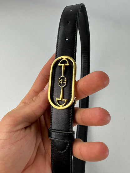 Vintage Gucci Leather Belt Black Gold Buckle