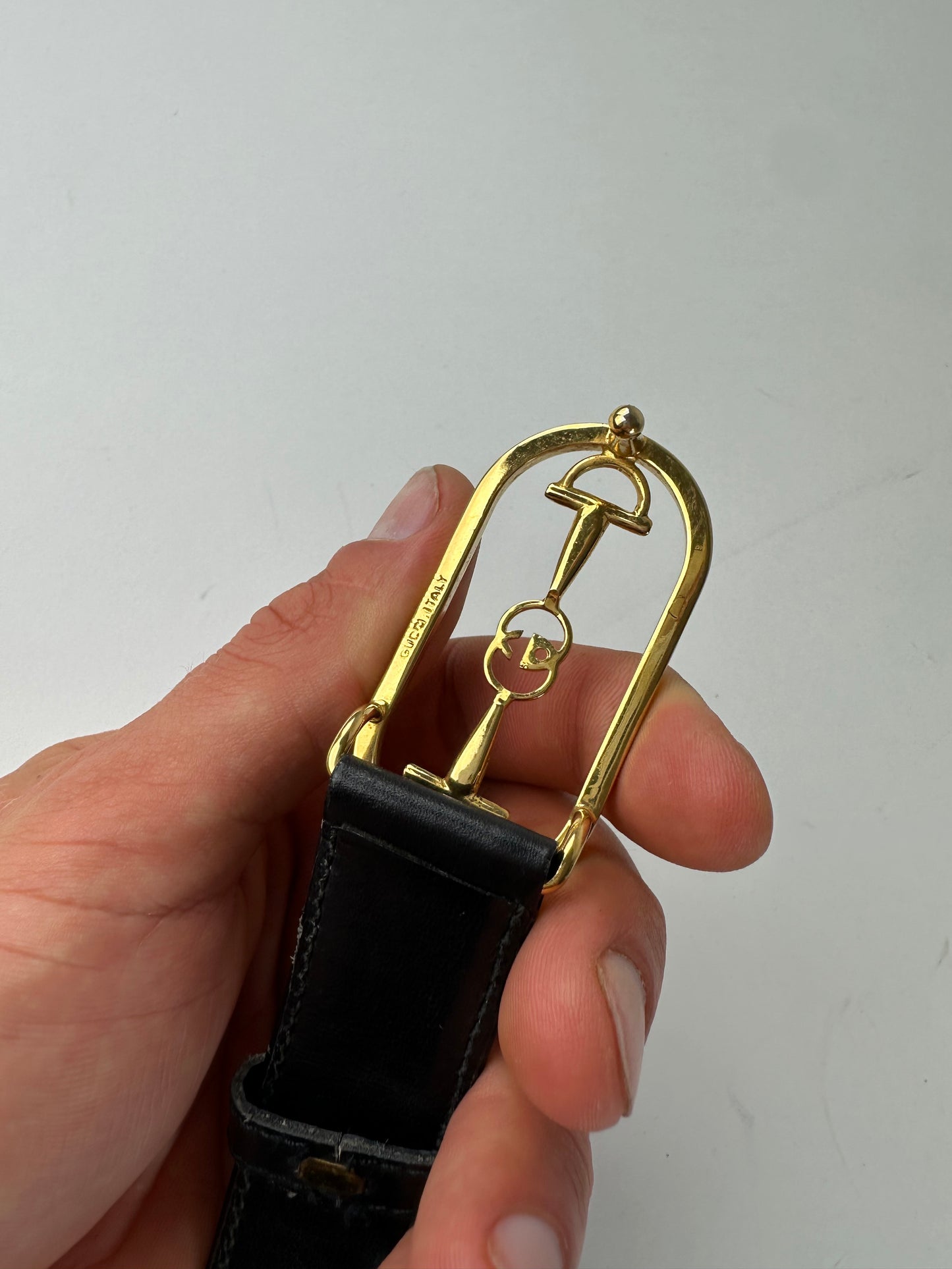 Vintage Gucci Leather Belt Black Gold Buckle