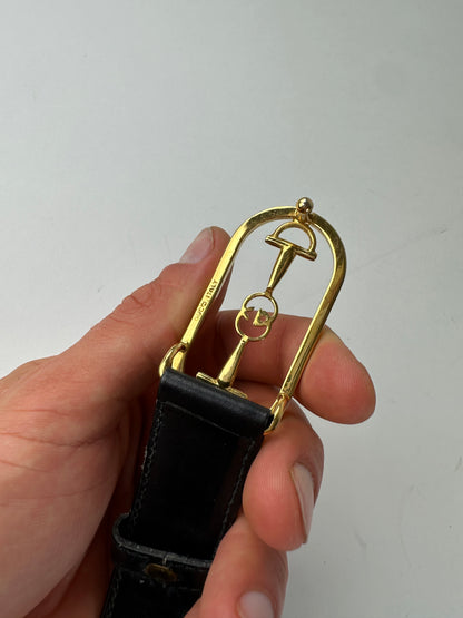 Vintage Gucci Leather Belt Black Gold Buckle