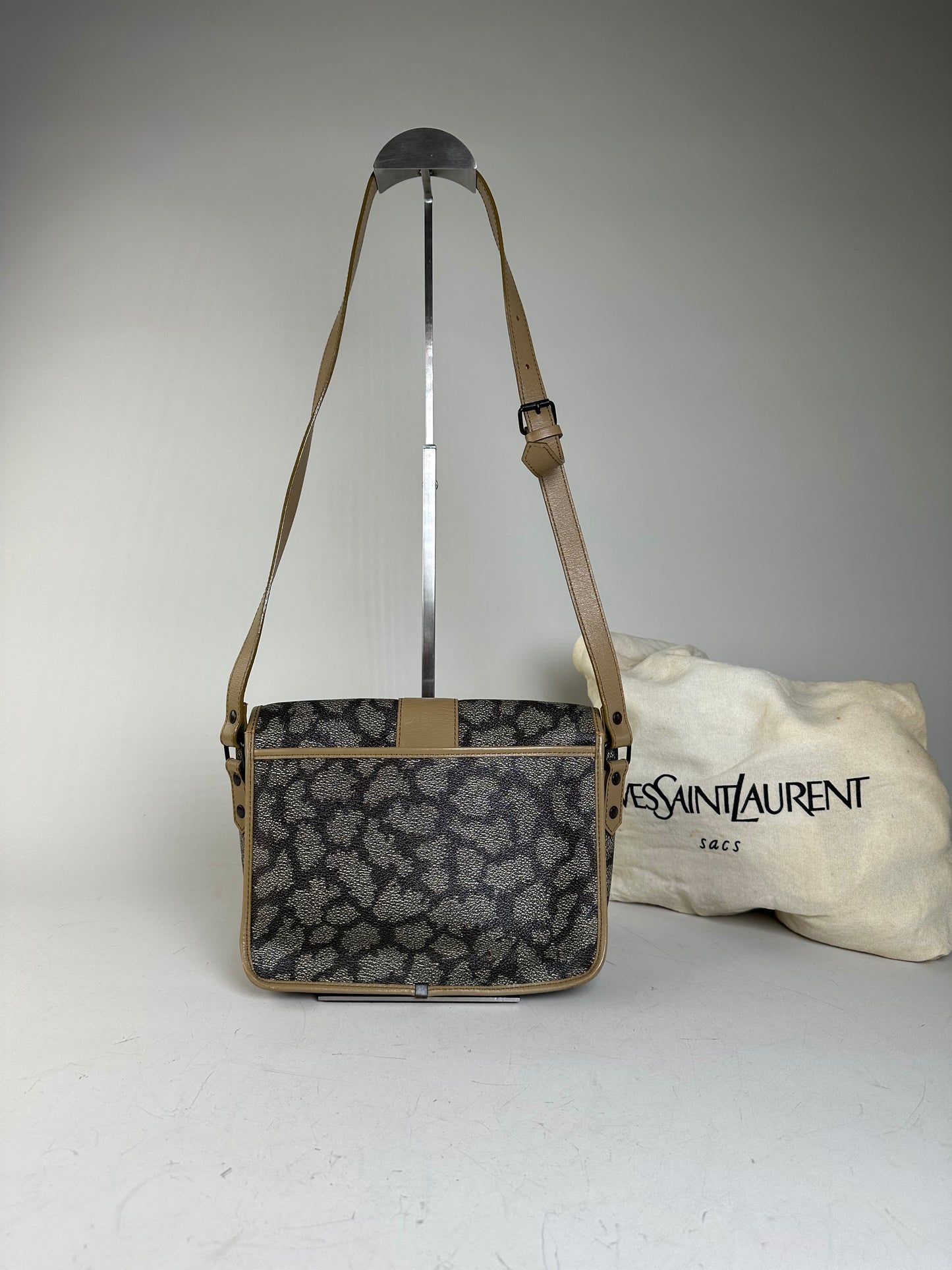 Vintage Yves Saint Laurent Canvas Shoulder Bag Black Beige