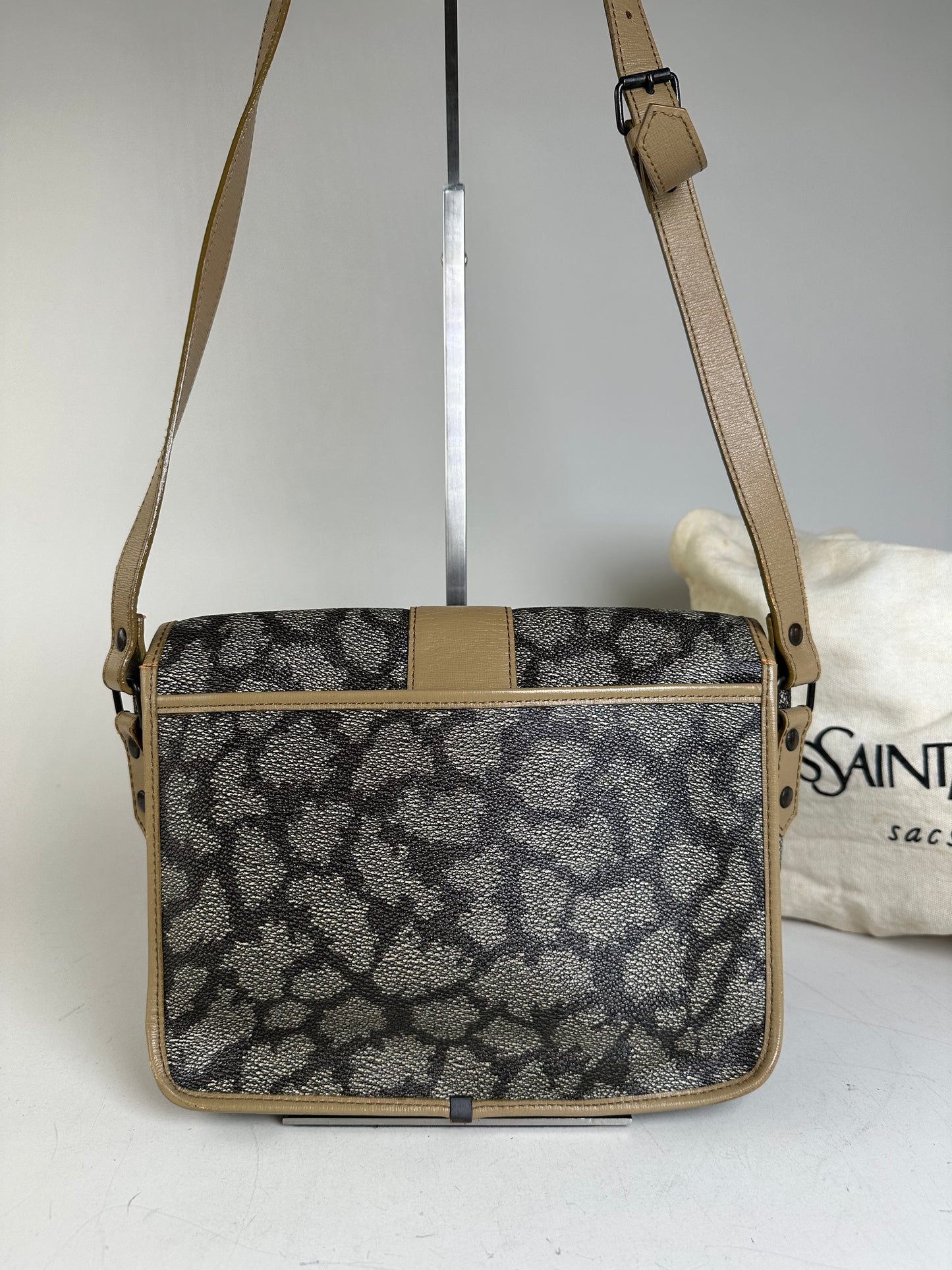 Vintage Yves Saint Laurent Canvas Shoulder Bag Black Beige