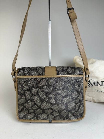 Vintage Yves Saint Laurent Canvas Shoulder Bag Black Beige