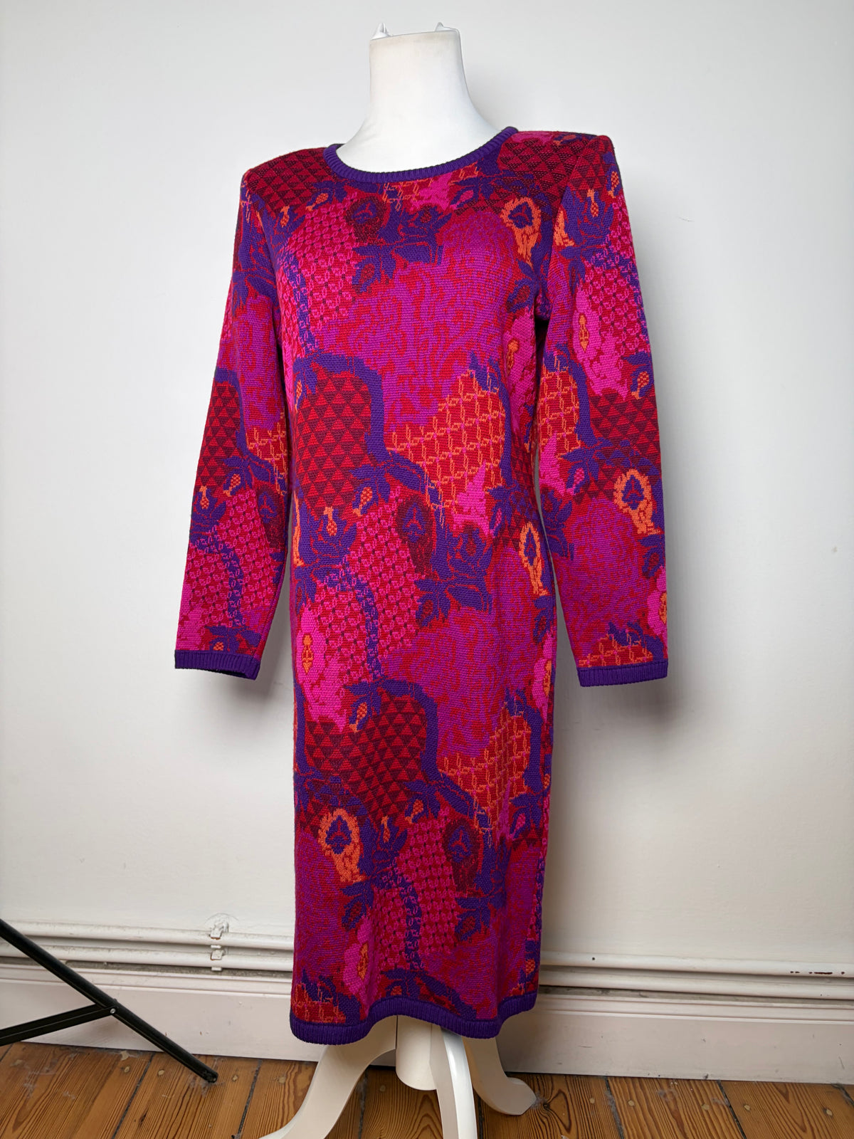 Vintage Yves Saint Laurent Wool Knit Dress Fuchsia Orange M