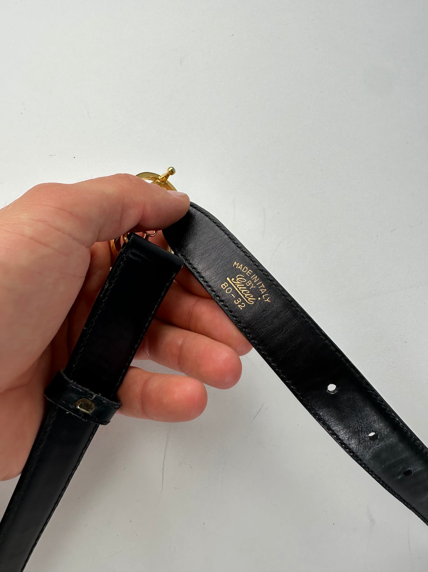 Vintage Gucci Leather Belt Black Gold Buckle