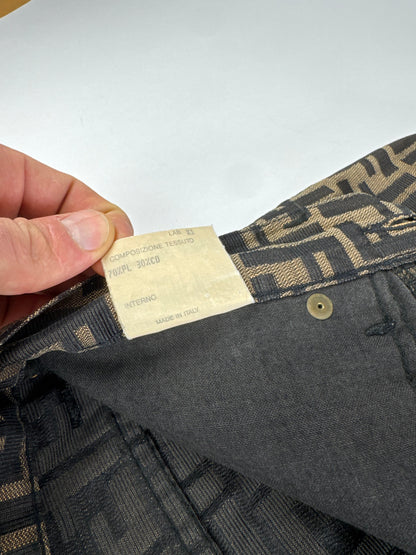 Vintage Fendi FF Monogram Pants Brown EU37