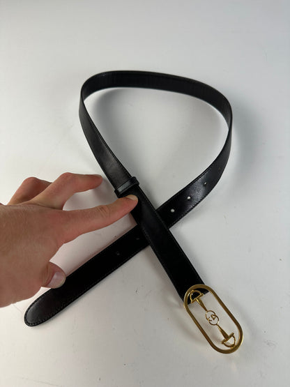 Vintage Gucci Leather Belt Black Gold Buckle