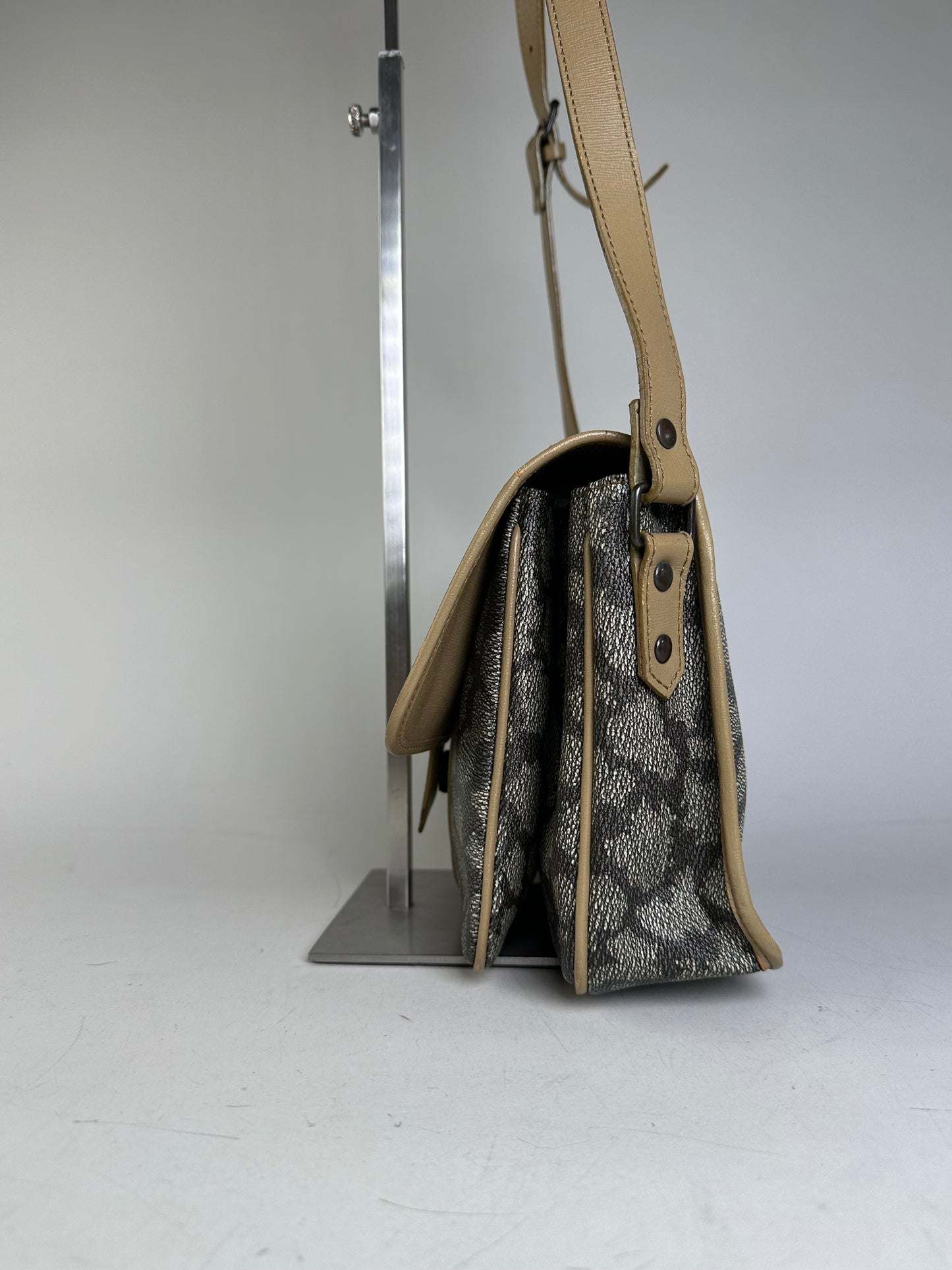 Vintage Yves Saint Laurent Canvas Shoulder Bag Black Beige