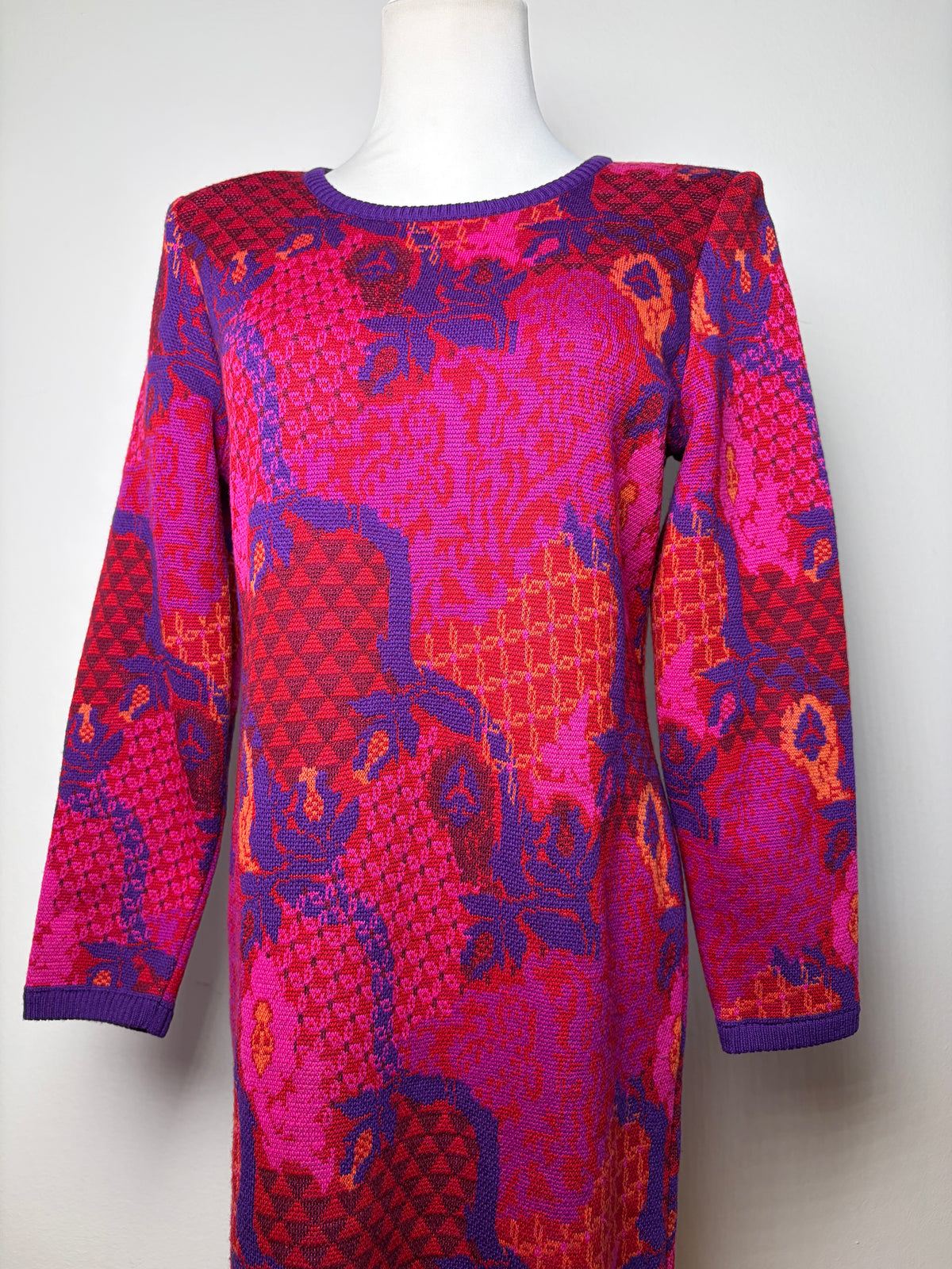 Vintage Yves Saint Laurent Wool Knit Dress Fuchsia Orange M