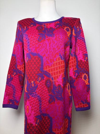 Vintage Yves Saint Laurent Wool Knit Dress Fuchsia Orange M