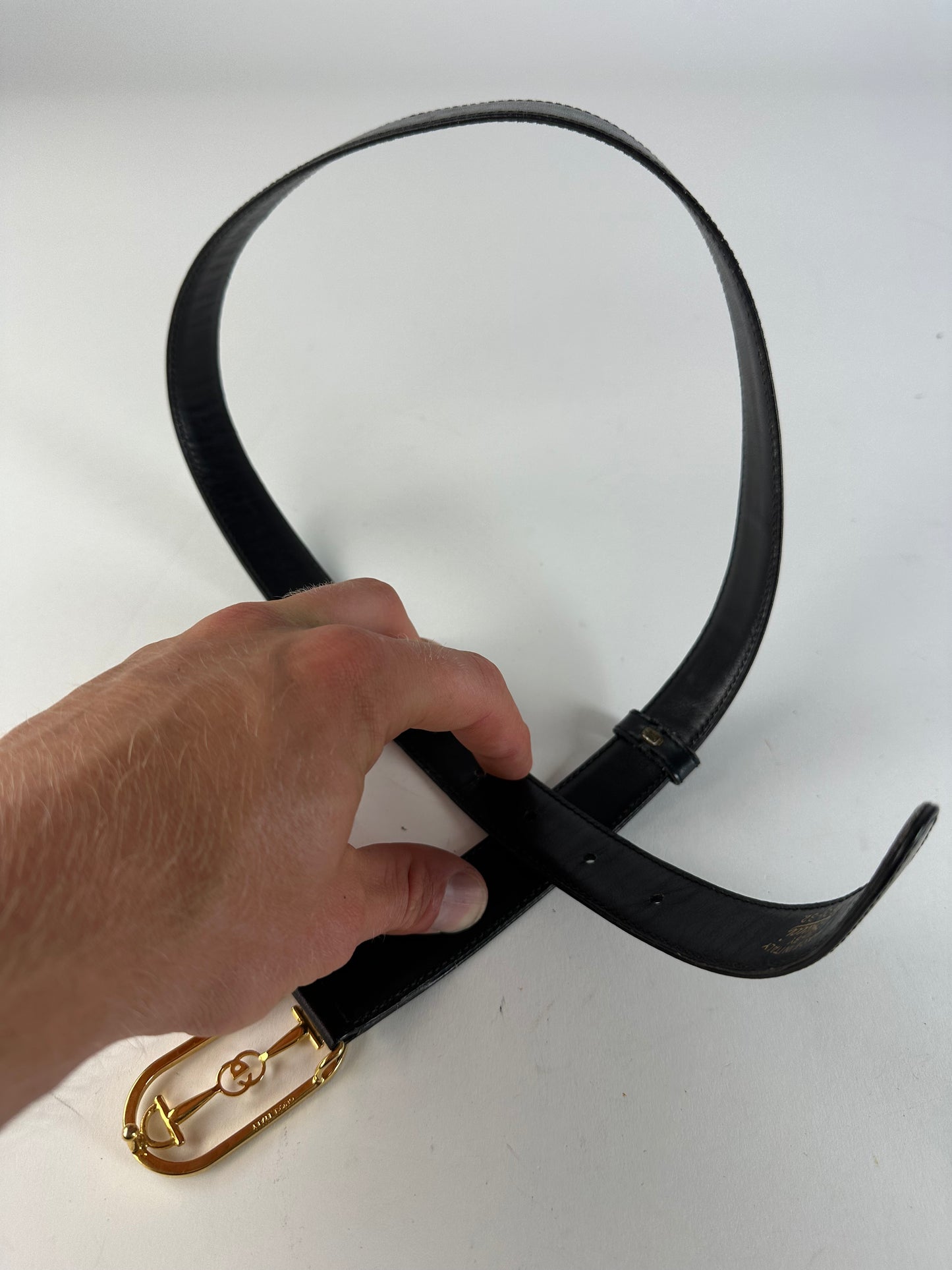 Vintage Gucci Leather Belt Black Gold Buckle
