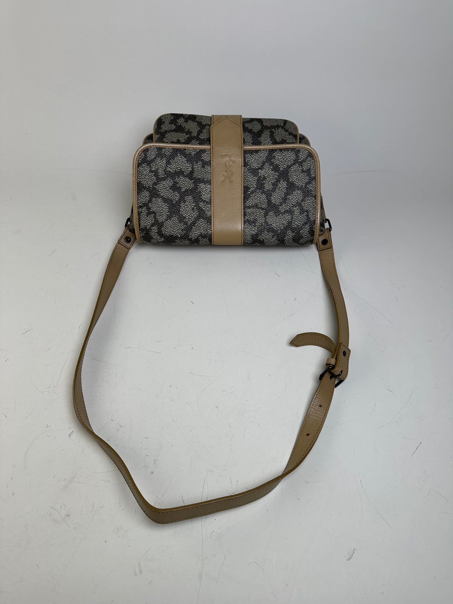 Vintage Yves Saint Laurent Canvas Shoulder Bag Black Beige