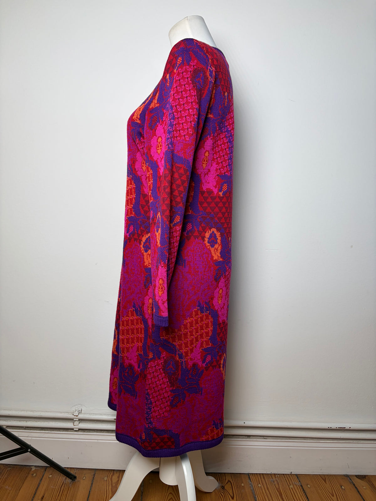 Vintage Yves Saint Laurent Wool Knit Dress Fuchsia Orange M