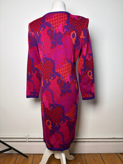 Vintage Yves Saint Laurent Wool Knit Dress Fuchsia Orange M