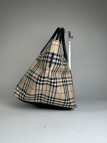 Vintage Burberry Canvas Nova Check Hand Bag beige black