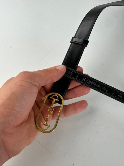 Vintage Gucci Leather Belt Black Gold Buckle