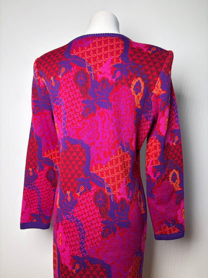 Vintage Yves Saint Laurent Wool Knit Dress Fuchsia Orange M