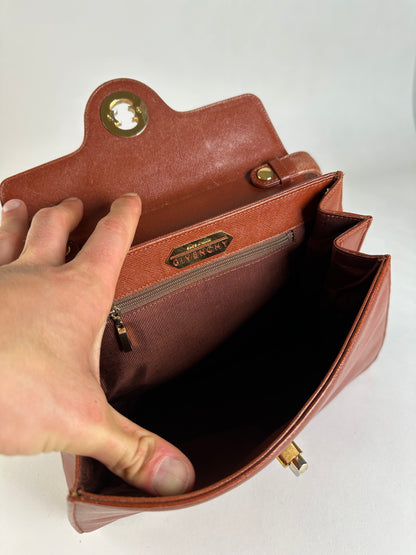 Vintage Givenchy Structured Leather Handbag Rust Gold