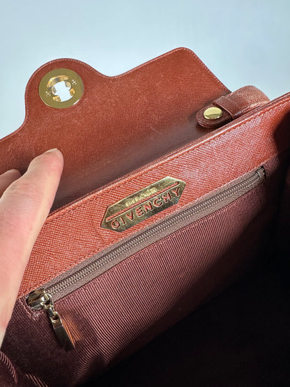 Vintage Givenchy Structured Leather Handbag Rust Gold