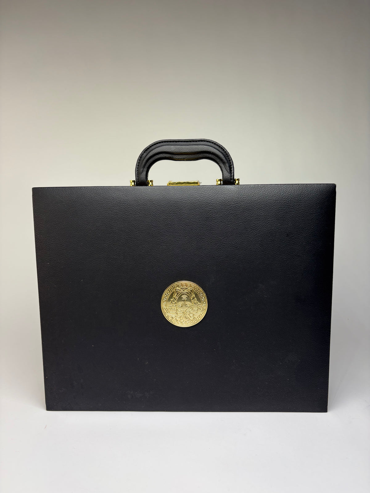 Vintage Versace Leather Jewelry Box Black Gold