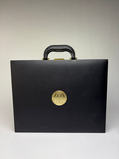 Vintage Versace Leather Jewelry Box Black Gold