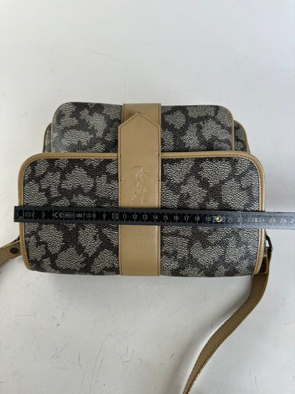 Vintage Yves Saint Laurent Canvas Shoulder Bag Black Beige
