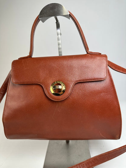 Vintage Givenchy Structured Leather Handbag Rust Gold