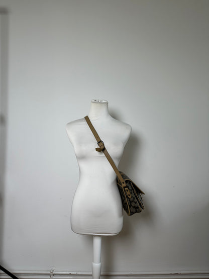 Vintage Yves Saint Laurent Canvas Shoulder Bag Black Beige