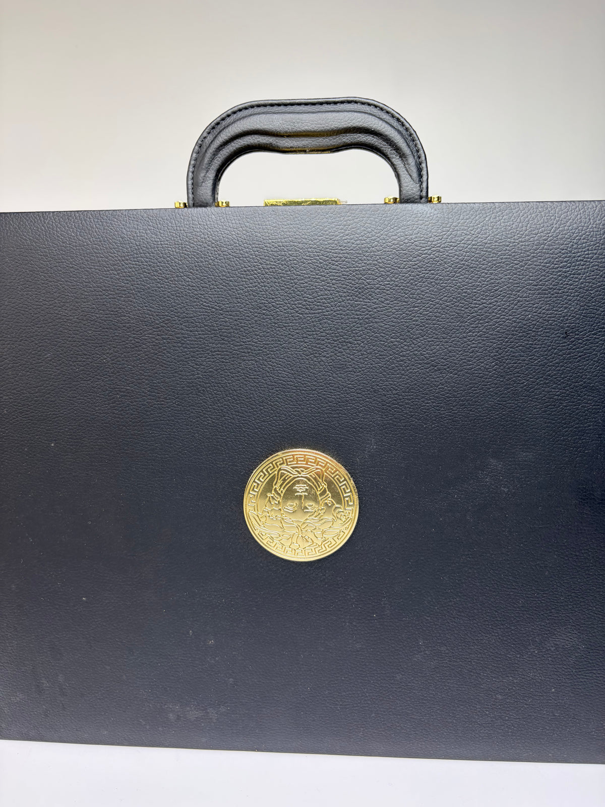 Vintage Versace Leather Jewelry Box Black Gold
